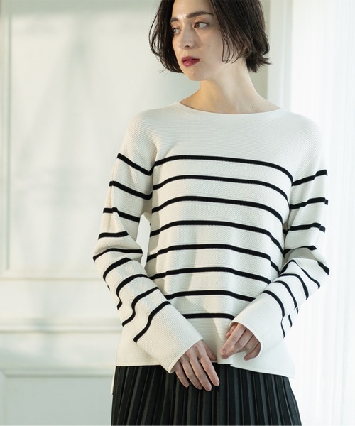 OPAQUE.CLIP(オペークドットクリップ)の「◆6color/ボートネックニット【UV/洗濯機洗い可】(ニット/セーター・レディース・ホワイト/ライトイエロー系/グレー/ホワイト系3/ブラック/ライトブルー・34/36/38/40/42)」の1枚目の写真