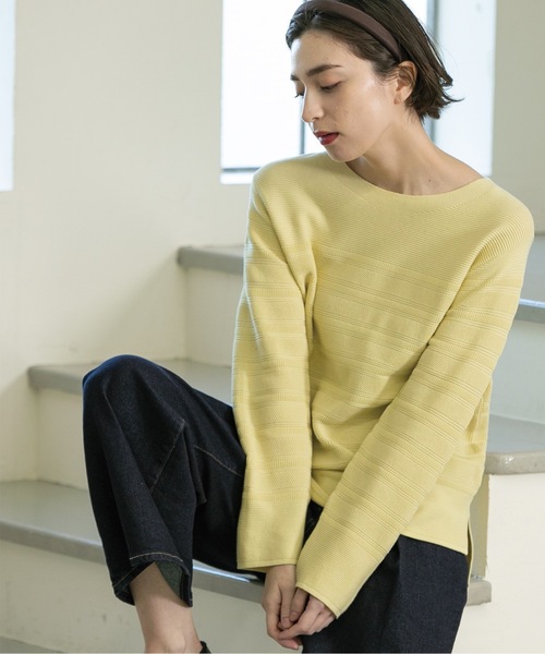 OPAQUE.CLIP(オペークドットクリップ)の「◆6color/ボートネックニット【UV/洗濯機洗い可】(ニット/セーター・レディース・ホワイト/ライトイエロー系/グレー/ホワイト系3/ブラック/ライトブルー・34/36/38/40/42)」の6枚目の写真