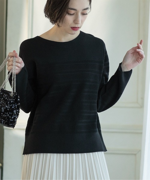 OPAQUE.CLIP(オペークドットクリップ)の「◆6color/ボートネックニット【UV/洗濯機洗い可】(ニット/セーター・レディース・ホワイト/ライトイエロー系/グレー/ホワイト系3/ブラック/ライトブルー・34/36/38/40/42)」の3枚目の写真