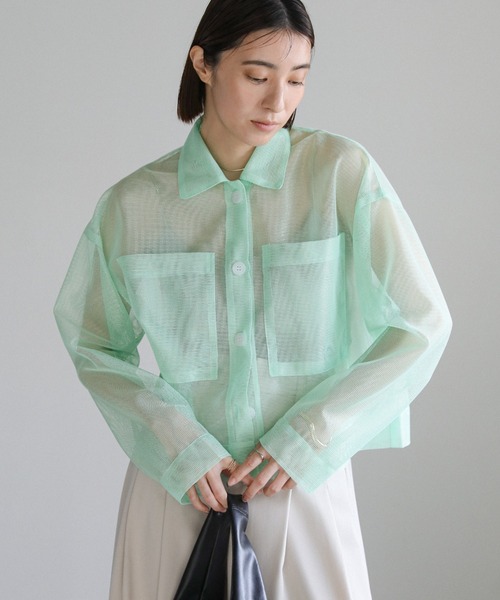 select MOCA(セレクトモカ)の「メッシュラメショートシャツ(シャツ/ブラウス・レディース・アイボリー/ネイビー/ライトグリーン・FREE)」の3枚目の写真