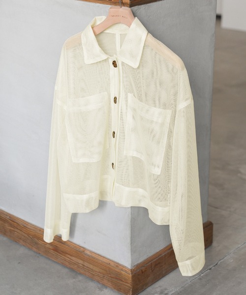 select MOCA(セレクトモカ)の「メッシュラメショートシャツ(シャツ/ブラウス・レディース・アイボリー/ネイビー/ライトグリーン・FREE)」の8枚目の写真