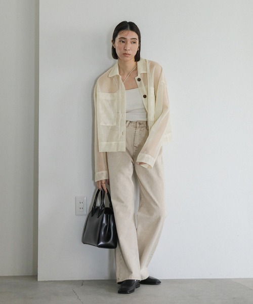 select MOCA(セレクトモカ)の「メッシュラメショートシャツ(シャツ/ブラウス・レディース・アイボリー/ネイビー/ライトグリーン・FREE)」の7枚目の写真