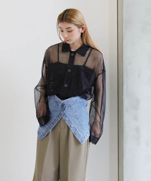 select MOCA(セレクトモカ)の「メッシュラメショートシャツ(シャツ/ブラウス・レディース・アイボリー/ネイビー/ライトグリーン・FREE)」の9枚目の写真