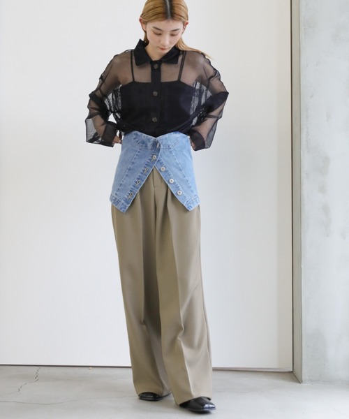 select MOCA(セレクトモカ)の「メッシュラメショートシャツ(シャツ/ブラウス・レディース・アイボリー/ネイビー/ライトグリーン・FREE)」の11枚目の写真