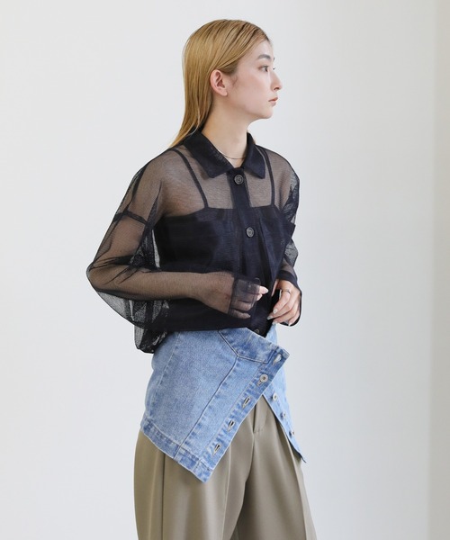 select MOCA(セレクトモカ)の「メッシュラメショートシャツ(シャツ/ブラウス・レディース・アイボリー/ネイビー/ライトグリーン・FREE)」の13枚目の写真