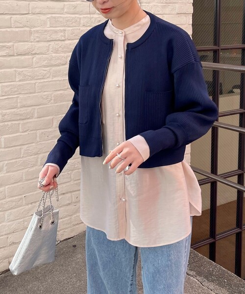 fredy emue（フレディエミュ）の「ニットカーディガン＋キャミワンピースセット（ワンピース・レディース・ブラック/ネイビー/ベージュ・38）」の17枚目の写真