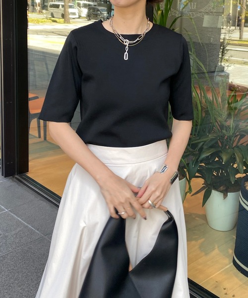 DouDou(ドゥドゥ)の「5分袖ニットTEE(Tシャツ/カットソー・レディース・ホワイト/ブラック/オフホワイト/レッド・FREE)」の22枚目の写真