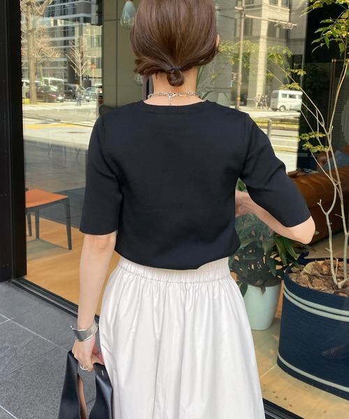 DouDou(ドゥドゥ)の「5分袖ニットTEE(Tシャツ/カットソー・レディース・ホワイト/ブラック/オフホワイト/レッド・FREE)」の12枚目の写真