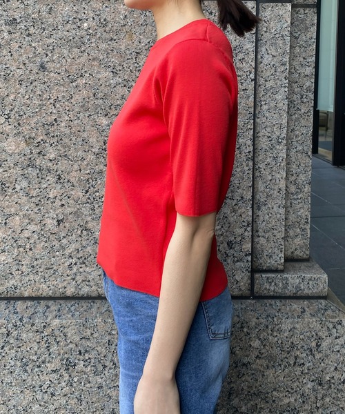 DouDou(ドゥドゥ)の「5分袖ニットTEE(Tシャツ/カットソー・レディース・ホワイト/ブラック/オフホワイト/レッド・FREE)」の14枚目の写真