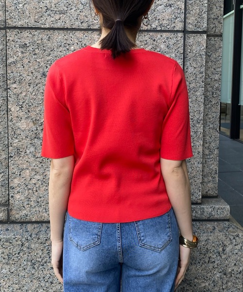 DouDou(ドゥドゥ)の「5分袖ニットTEE(Tシャツ/カットソー・レディース・ホワイト/ブラック/オフホワイト/レッド・FREE)」の15枚目の写真