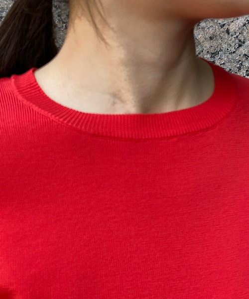 DouDou(ドゥドゥ)の「5分袖ニットTEE(Tシャツ/カットソー・レディース・ホワイト/ブラック/オフホワイト/レッド・FREE)」の16枚目の写真