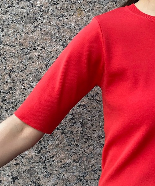 DouDou(ドゥドゥ)の「5分袖ニットTEE(Tシャツ/カットソー・レディース・ホワイト/ブラック/オフホワイト/レッド・FREE)」の9枚目の写真