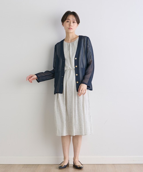 INED CLARO（イネドクラロ）の「ライトメッシュクロスジャケット（ノーカラージャケット・レディース・ブラウン/ネイビー・11号/9号）」の13枚目の写真