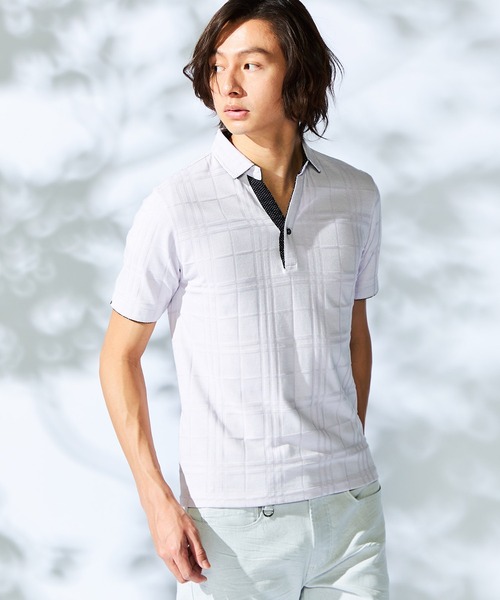 HIDEAWAYS NICOLE(ハイダウェイニコル)の「リンクスチェックスキッパーポロシャツ(ポロシャツ・メンズ・ブラック/オフホワイト/ネイビー/ラベンダー/レッド・MEDIUM/LARGE/X-LARGE/XX-LARGE)」の5枚目の写真