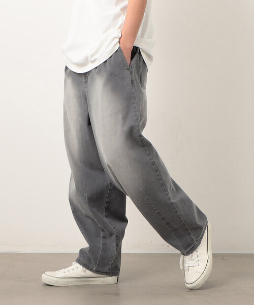 【セール】デニムワイドテーパードパンツ（デニムパンツ）｜Purple&Yellow（パープルアンドイエロー）