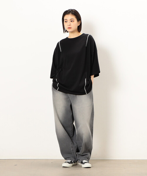 【セール】デニムワイドテーパードパンツ（デニムパンツ）｜Purple&Yellow（パープルアンドイエロー）