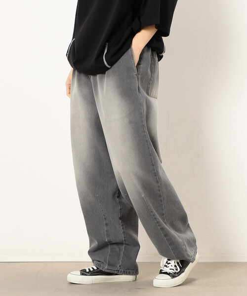 【セール】デニムワイドテーパードパンツ（デニムパンツ）｜Purple&Yellow（パープルアンドイエロー）