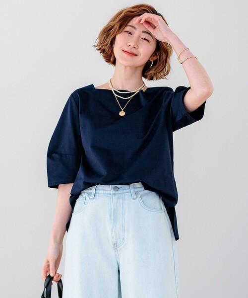 23区(ニジュウサンク)の「【洗える】ライトリンクルジャージー カットソー(Tシャツ/カットソー・レディース・ネイビー系1/ベージュ系1/ネイビー系・38/40)」の2枚目の写真