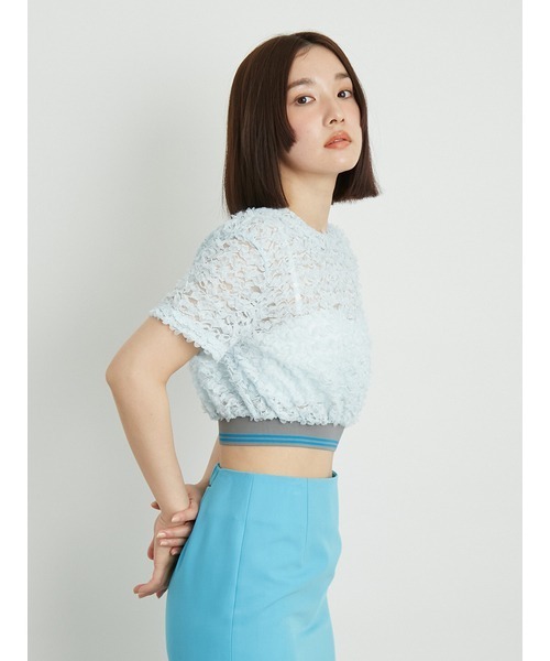 新品タグ付き　リリーブラウン　ウエストリブレーストップス　ホワイト　ブラウス LILY BROWN（リリーブラウン）の「ウエストリブレーストップス