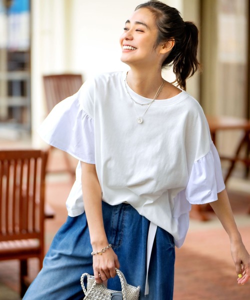 niko and...(ニコアンド)の「フハクティアードフリルTシャツ(Tシャツ/カットソー・レディース・チャコール/グリーン/ブルー/オフホワイト・LARGE/MEDIUM)」の1枚目の写真