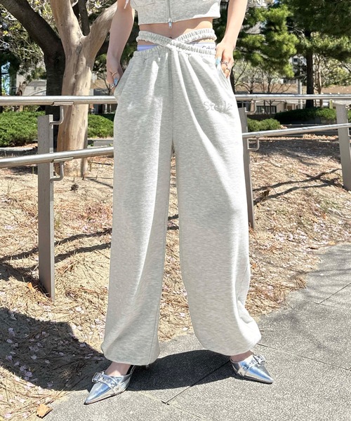 sedacle girl(セダクルガール)の「裏毛クロスウエストスウェットパンツ【SETUP着用可能】(スウェットパンツ・レディース・グレー/ブルー/ブラック/ピンク・FREE)」の2枚目の写真