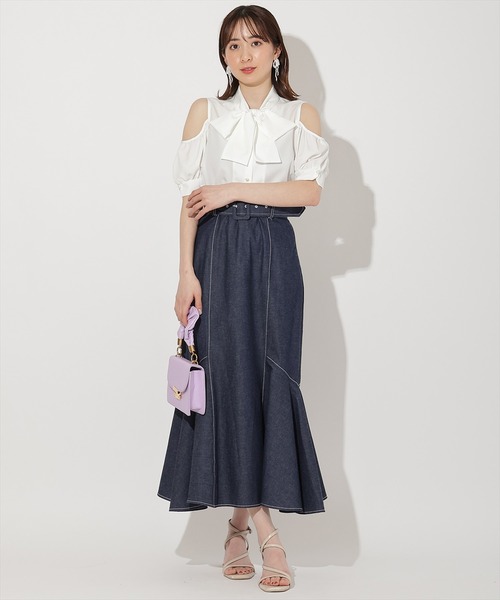 WILLSELECTION(ウィルセレクション)の「オープンショルダーリボンタイブラウス(シャツ/ブラウス・レディース・ピンク/オフホワイト/ネイビー/ブルー・FREE)」の5枚目の写真
