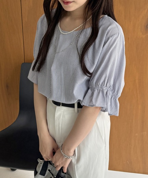 ikka(イッカ)の「冷感袖切り替えブラウス(シャツ/ブラウス・レディース・ネイビー/グレー/ブルー・M/L/S)」の2枚目の写真