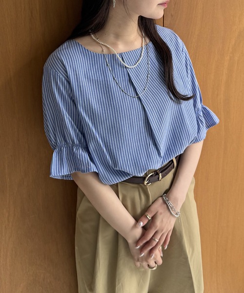 ikka(イッカ)の「冷感袖切り替えブラウス(シャツ/ブラウス・レディース・ネイビー/グレー/ブルー・M/L/S)」の3枚目の写真