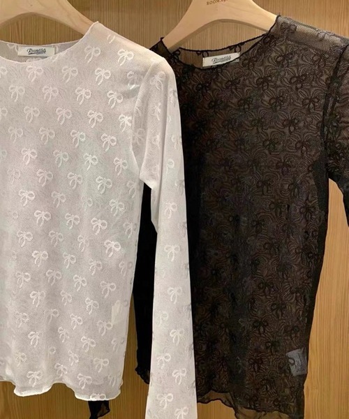 LYEON(リヨン)の「リボンチュールトップス(Tシャツ/カットソー・レディース・ブラック/オフホワイト・FREE)」の15枚目の写真