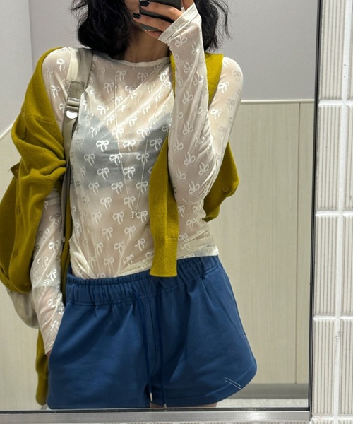 LYEON(リヨン)の「リボンチュールトップス(Tシャツ/カットソー・レディース・ブラック/オフホワイト・FREE)」の5枚目の写真