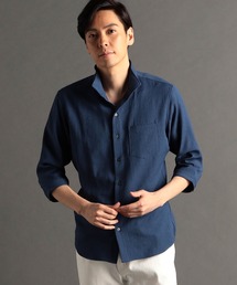 MONSIEUR NICOLE | 【canal deux Luxe】リネン混 スタンドカラー7分袖シャツ(シャツ/ブラウス)