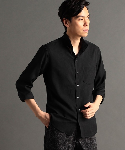 canal deux Luxe】リネン混 スタンドカラー7分袖シャツ（シャツ