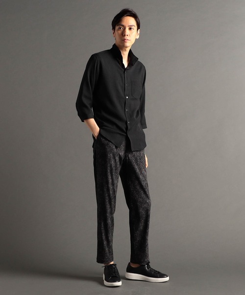 MONSIEUR NICOLE（ムッシュニコル）の「【canal deux Luxe】リネン混 スタンドカラー7分袖シャツ（シャツ/ブラウス・メンズ・ブラック/ブルーグレー・MEDIUM/LARGE/X-LARGE/XX-LARGE）」の4枚目の写真