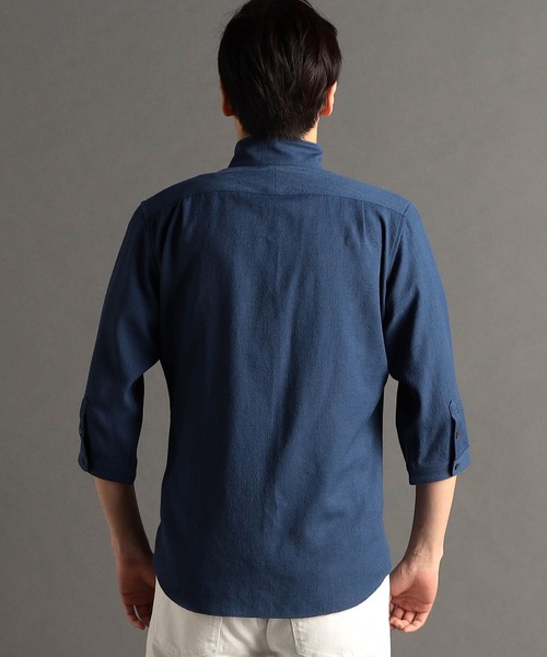 MONSIEUR NICOLE（ムッシュニコル）の「【canal deux Luxe】リネン混 スタンドカラー7分袖シャツ（シャツ/ブラウス・メンズ・ブラック/ブルーグレー・MEDIUM/LARGE/X-LARGE/XX-LARGE）」の6枚目の写真