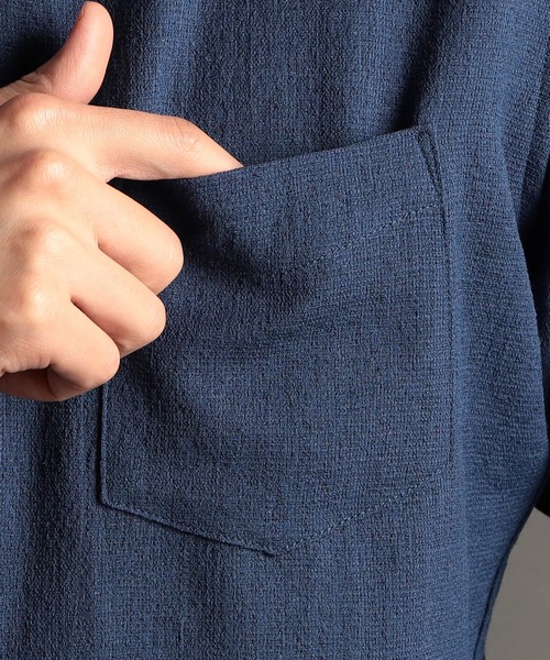 MONSIEUR NICOLE（ムッシュニコル）の「【canal deux Luxe】リネン混 スタンドカラー7分袖シャツ（シャツ/ブラウス・メンズ・ブラック/ブルーグレー・MEDIUM/LARGE/X-LARGE/XX-LARGE）」の10枚目の写真