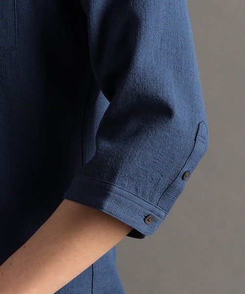 MONSIEUR NICOLE（ムッシュニコル）の「【canal deux Luxe】リネン混 スタンドカラー7分袖シャツ（シャツ/ブラウス・メンズ・ブラック/ブルーグレー・MEDIUM/LARGE/X-LARGE/XX-LARGE）」の11枚目の写真