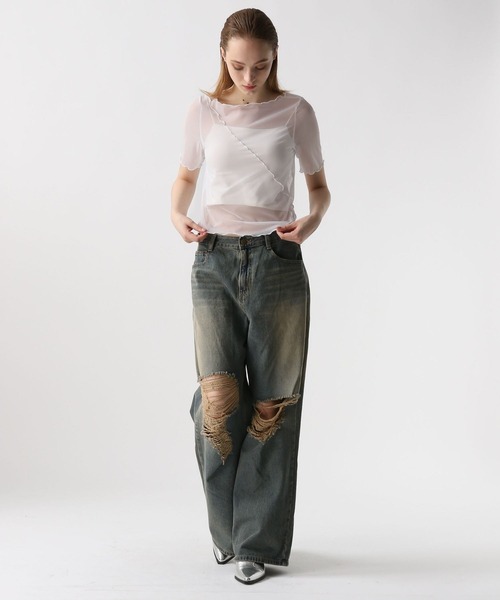 FOREVER 21（フォーエバー トゥエンティーワン）の「【2024SS】ダメージ加工デニム（デニムパンツ・レディース・ブルー・SMALL/MEDIUM/LARGE）」の3枚目の写真