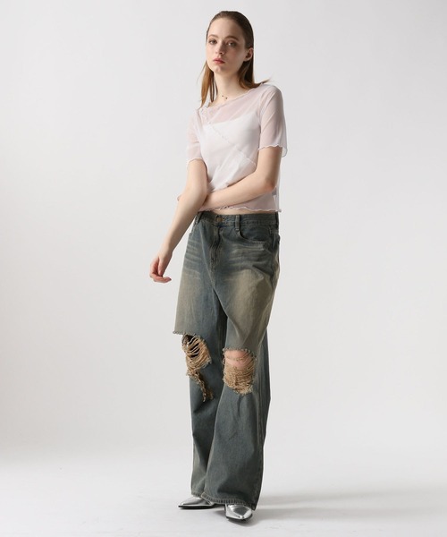 FOREVER 21（フォーエバー トゥエンティーワン）の「【2024SS】ダメージ加工デニム（デニムパンツ・レディース・ブルー・SMALL/MEDIUM/LARGE）」の4枚目の写真