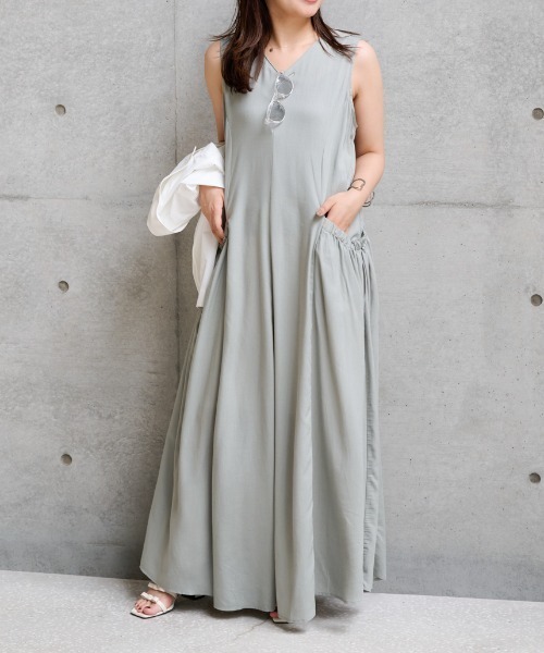 ketty cherie（ケティシェリー）の「カーゴポケットギャザーワンピース≪手洗い可能≫（ワンピース・レディース・ブラック/グリーン・M）」の5枚目の写真