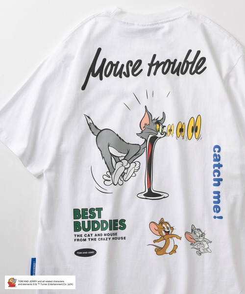 Tom&Jerry(トムアンドジェリー)の「【TOM&JERRY/トムとジェリー】ワンポイントロゴ刺繍&キャラクター コミカルイラスト 発泡プリントデザイン オーバーサイズ半袖Tシャツ/ ビッグシルエット(Tシャツ/カットソー・メンズ・ブラック/ホワイト/ライム・M/L/XL)」の2枚目の写真