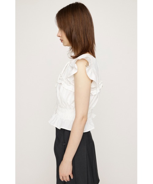 SLY（スライ）の「2WAY RIBBON FRILL TOPS 2ウェイ リボン フリル トップス（シャツ/ブラウス・レディース・ブラック/オフホワイト/ライトパープル・FREE）」の7枚目の写真