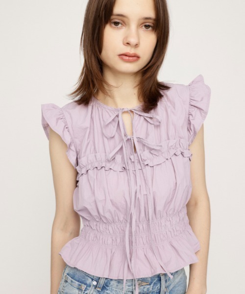 SLY（スライ）の「2WAY RIBBON FRILL TOPS 2ウェイ リボン フリル トップス（シャツ/ブラウス・レディース・ブラック/オフホワイト/ライトパープル・FREE）」の18枚目の写真