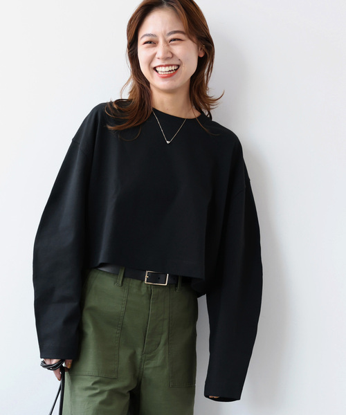 JOURNAL STANDARD relume（ジャーナルスタンダード　レリューム）の「《追加》ポンチクロップドプルオーバー（Tシャツ/カットソー・レディース・ブラック/ホワイト・FREE）」の2枚目の写真