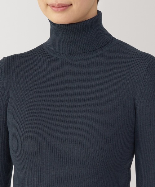 婦人 洗えるウールハイゲージリブタートルネックセーター（ニット