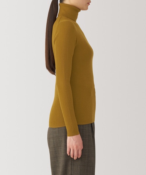 婦人 洗えるウールハイゲージリブタートルネックセーター（ニット