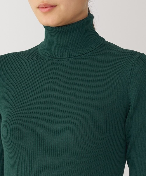 婦人 洗えるウールハイゲージリブタートルネックセーター（ニット