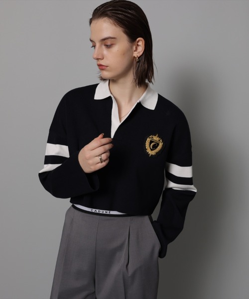 新品 カデュネ ラガーニット 紺 ネイビー　ポロシャツ CADUNE（カデュネ）の「ラガーシャツ（ニット/セーター）」 - WEAR