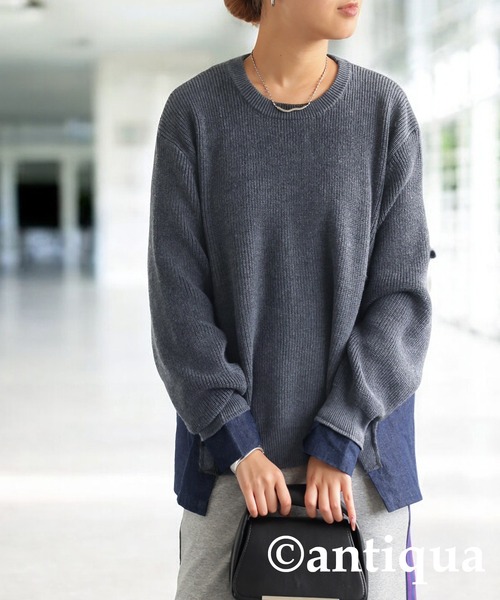 antiqua(アンティカ)の「異素材切り替えニット(ニット/セーター・レディース・グレー/ブラック・ONESIZE)」の8枚目の写真