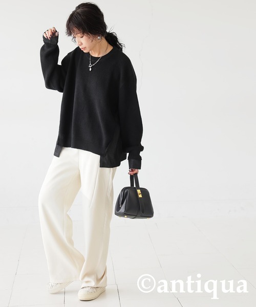 antiqua(アンティカ)の「異素材切り替えニット(ニット/セーター・レディース・グレー/ブラック・ONESIZE)」の5枚目の写真