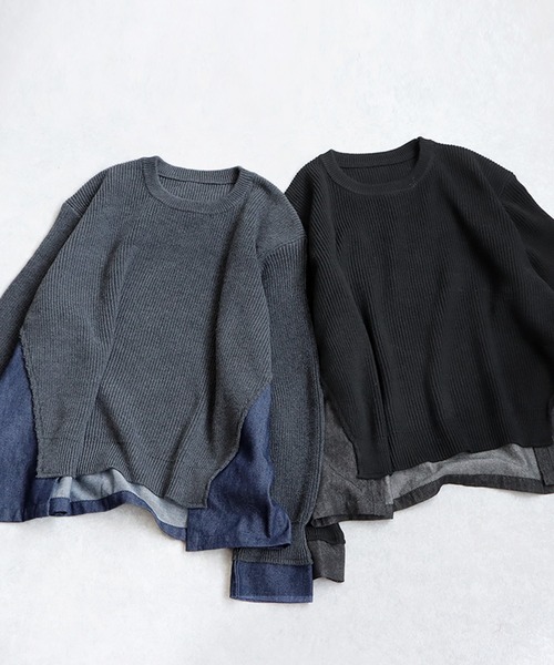 antiqua(アンティカ)の「異素材切り替えニット(ニット/セーター・レディース・グレー/ブラック・ONESIZE)」の15枚目の写真